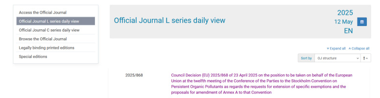 欧盟同意管控三项POP物质