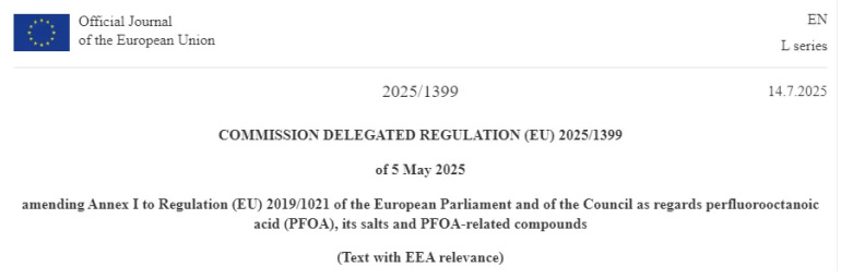 欧盟POPs再更新！放宽PFOA管控要求，并正式将UV-328纳入监管