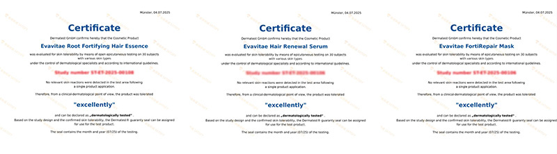 Evavitae防脱生发洗发液、生发精华、修护发膜获得Dermatest® Guarantee Seal
