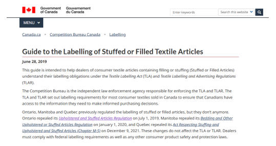 加拿大填充纺织品联邦标签（federal label）监管框架更新：经销商须遵守TLA和TLAR要求