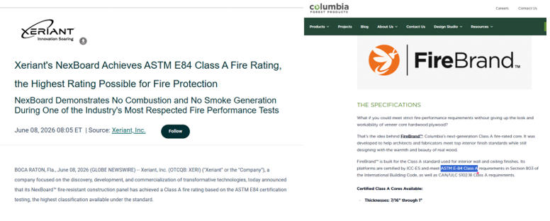美国建筑材料防火性能受关注，ASTM E84 燃烧测试Class A为何频繁出现在新品中？
